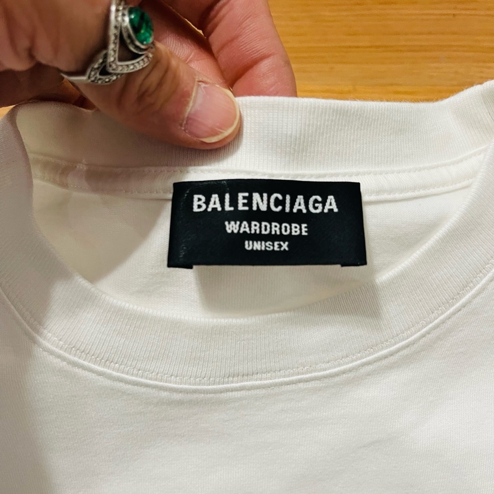 EUC Unisex Balenciaga BB Logo Embroidered Oversized Jersey Tee 100% Cotton White - Picture 10 of 13